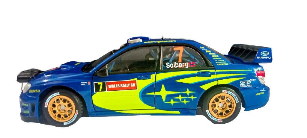 2007 Subaru Impreza WRC 1/18 scale model by Sunstar, showcasing detailed design, opening parts, and accurate rally-specific features.



